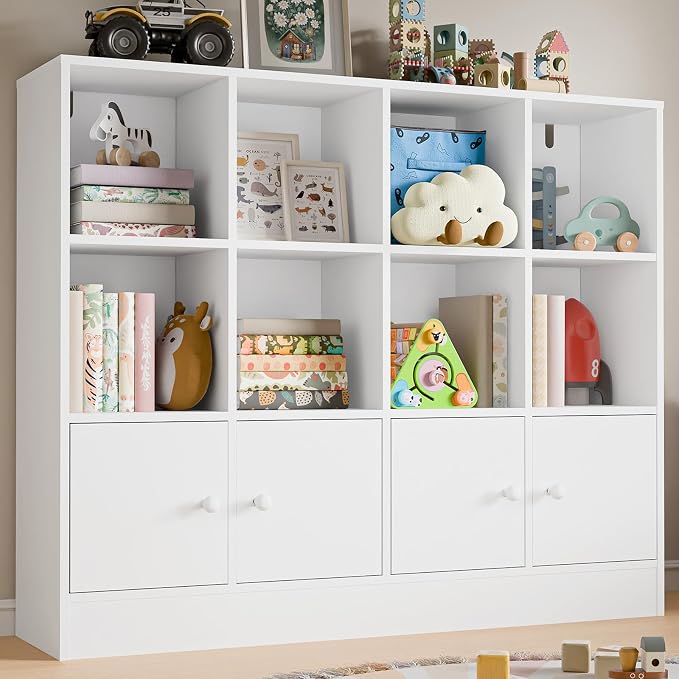 Cozy Castle White Wood Bookcase, 12 Cube Storage Organizer Bookshelf by CozyCastle