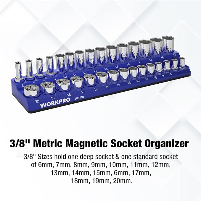 WORKPRO Magnetic Socket Organizer, 3/8-Inch Metric Socket Holder, Socket Trays - Image 2
