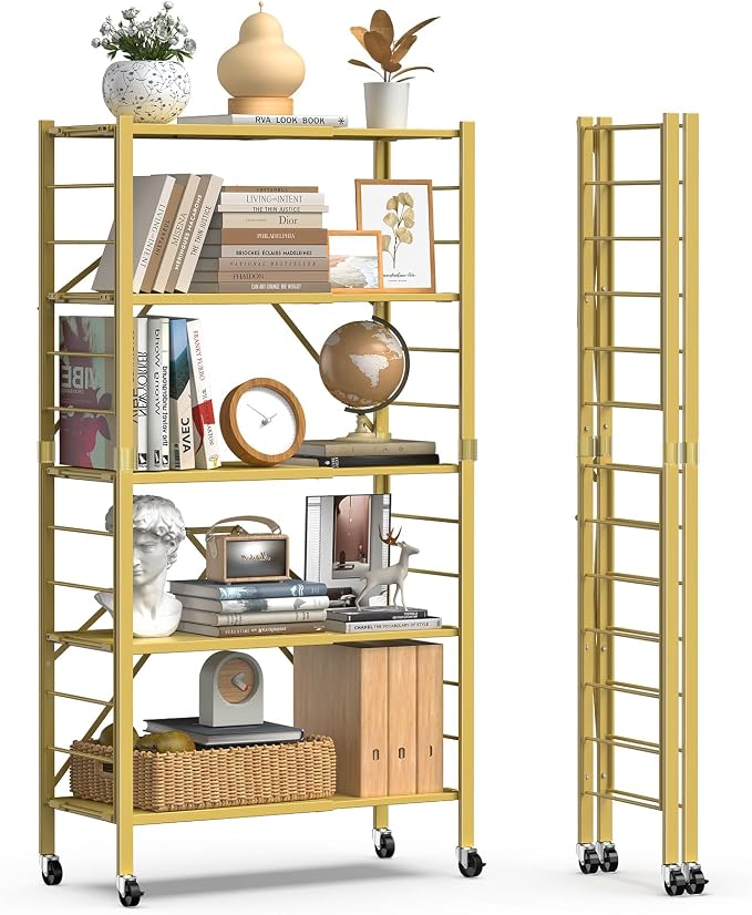 5 Tier Foldable Storage Shelves, Expandable Folding Shelving Units - Image 3
