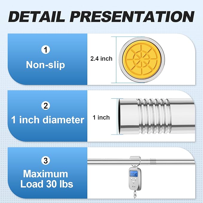 CorkLatta Chrome Shower Curtain Rod 31 to 92 Inch, 1 Inch Diameter Adjustable - Image 3