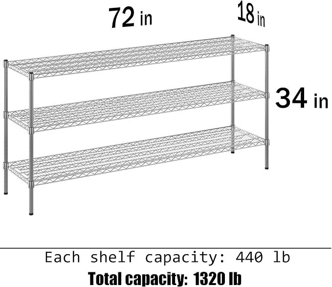 18" Deep x 72" Wide x 34" Height Wire Shelving Kit | 3-Tier | NSF Commercial - Image 3