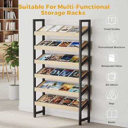 6-Tier Floor Standing Magazine Rack, Modern Literature Display Stand, Heavy - Image 3