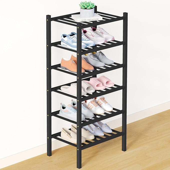 Smiry Bamboo Shoe Rack for Closet, 6 Tier Small Wooden Stackable Shoe Organizer by Smiry