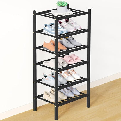 Smiry Bamboo Shoe Rack for Closet, 6 Tier Small Wooden Stackable Shoe Organizer by Smiry