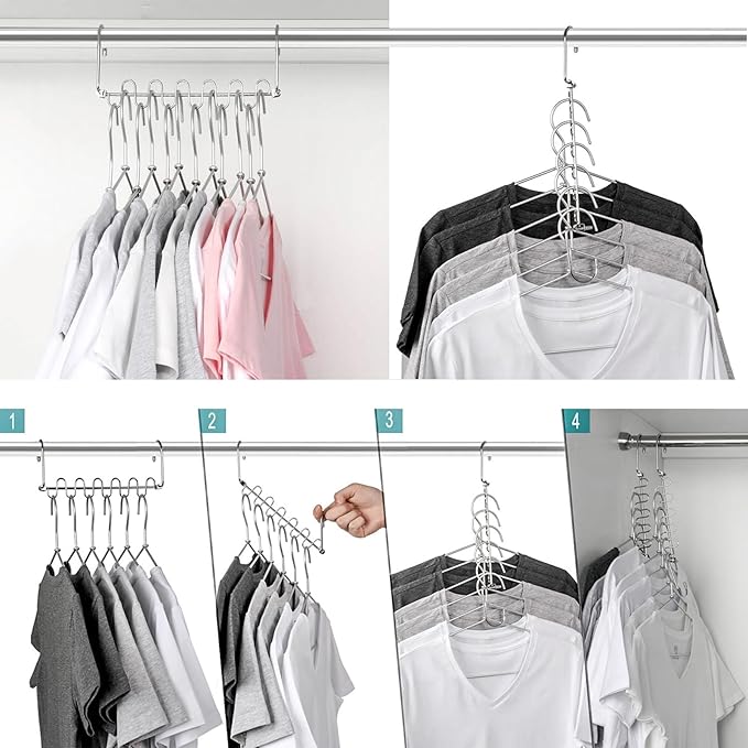 KLEVERISE 12 Pack Metal Space Saving Hangers, Stainless Steel Hangers, Magic - Image 3