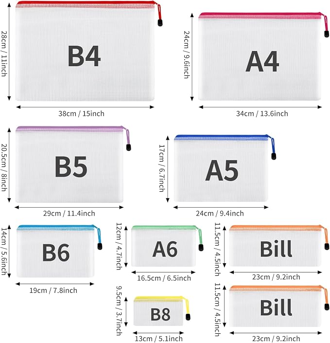 EOOUT 30pcs Mesh Zipper Pouch Bags, 8 Sizes Plastic Bags, 8 Colors Zipper - Image 2