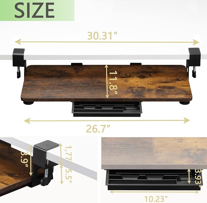 ETHU Keyboard Tray Under Desk, 26.77" X 11.81" Large Size Keyboard Tray - Image 3