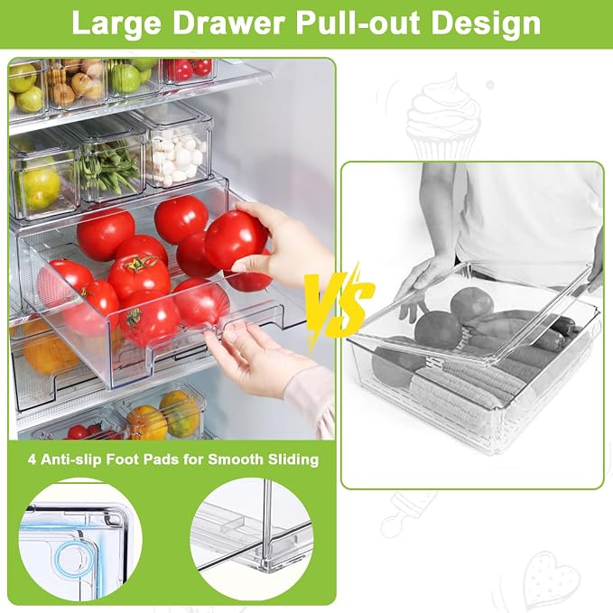 YINGRACE 10 Pack Fridge Organizer Bins, Stackable Refrigerator Organizers and - Image 3