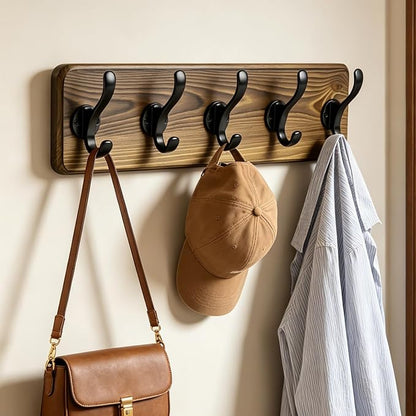17" Coat Rack Wall Mount with 5 Metal Hooks, Rustic Wall Mounted Coat Rack | by Unknown