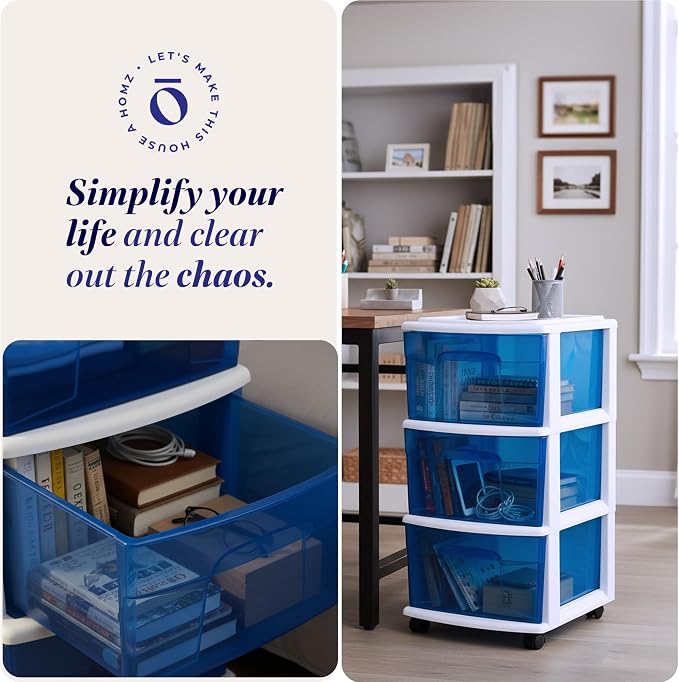 HOMZ 3-Drawer Storage Cart, Plastic Home & Office Organizer - Image 6