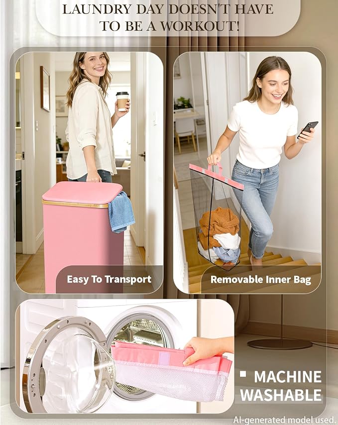 Laundry Hamper with Wheels, 110L Large Clothes Hamper with Removable Inner Bag - Image 3