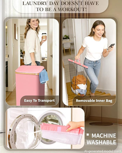 Laundry Hamper with Wheels, 110L Large Clothes Hamper with Removable Inner Bag - Image 3