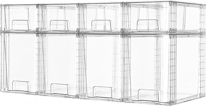 Vtopmart 8 Pack Clear Stackable Storage Drawers, Pull-Out Organizers, 4 Tall by Vtopmart