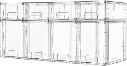 Vtopmart 8 Pack Clear Stackable Storage Drawers, Pull-Out Organizers, 4 Tall by Vtopmart