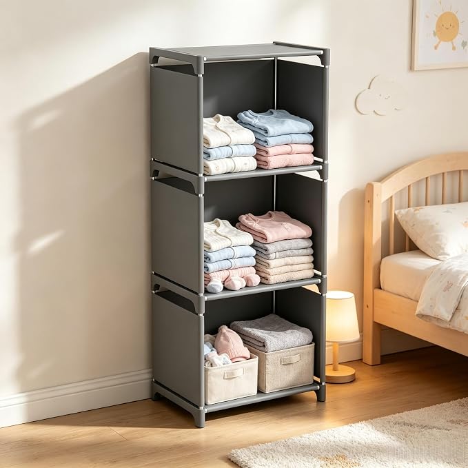 RIIPOO Book Shelf, 3-Cube Storage Organizer, Metal & Fabric Bookcase - Image 7