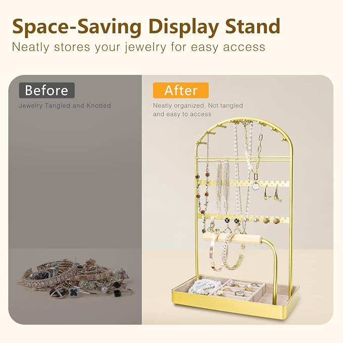 Multi-Functional Jewelry Holder Organizer Necklace Display Stand Velvet Lined - Image 3