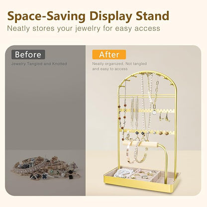 Multi-Functional Jewelry Holder Organizer Necklace Display Stand Velvet Lined - Image 3