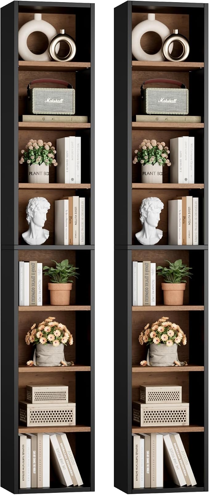 FOTOSOK 2 Pcs 71'' Tall Narrow Bookshelf, 8-Tier Media Tower Rack Set of 2 | CD - Image 9