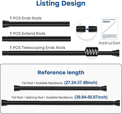 Black Tension Curtain Rod 28 to 48 Inch Spring Rod No Drilling Adjustable - Image 2