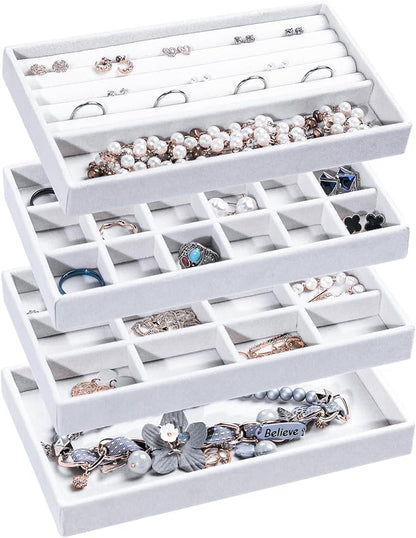 Frebeauty Jewelry Organizer Tray, Stackable Velvet Jewelry Trays, Drawer by Frebeauty