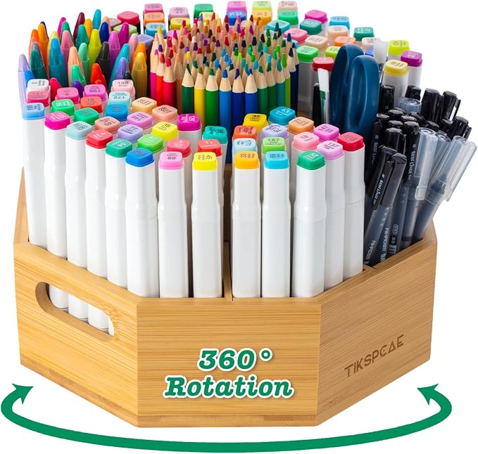 360° Rotating Art Supply Organizer, Holds 750+ Pencils, Bamboo Marker & Pen by Unknown