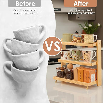 Coffee Mug Holder Wooden Cup Rack, 3-Tier Acrylic Home Mug Display Rack - Image 5