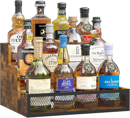 3-Tier Liquor Bottle Display Shelf, Rustic Wooden Bottle Holder Stand by KOKSTOP