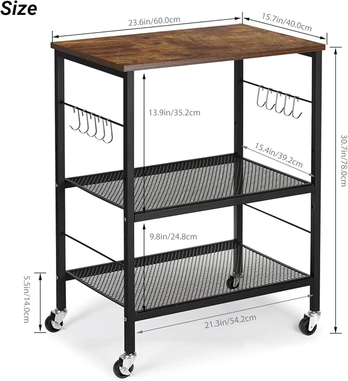 LIANTRAL Rolling Cart, 3-Tier Utility Microwave Bar Coffee Cart Kitchen Storage - Image 2