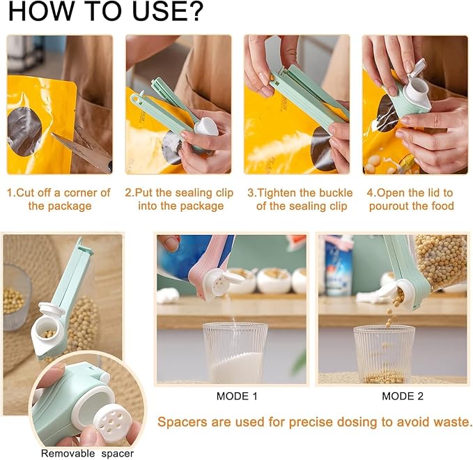 4pcs Bag Spout Clip +4pcs Adhesive Hooks | Food Clip Set - Image 5