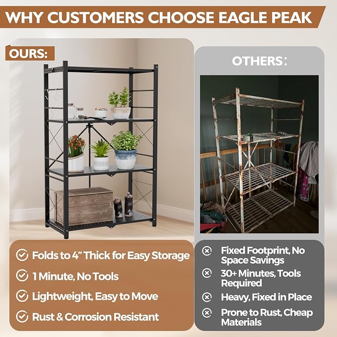EAGLE PEAK 4-Tier Foldable Greenhouse Shelf, Heavy Duty Metal Storage Rack - Image 9