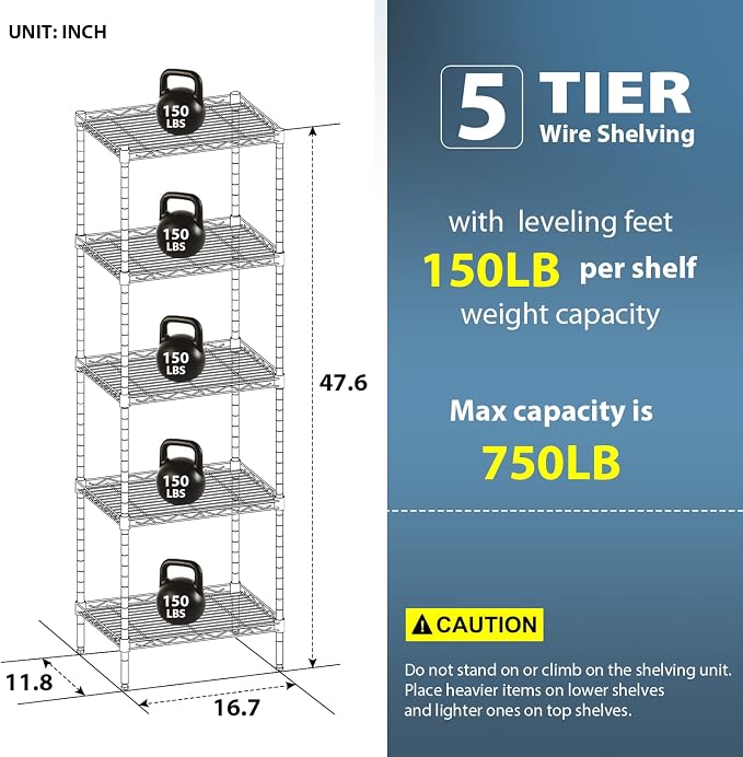 BestOffice Adjustable NSF-Certified Metal Shelf Wire Shelving Unit Storage - Image 3
