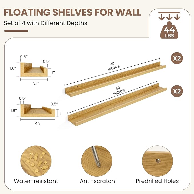 Fun Memories Picture Ledge Shelf, Floating Shelves Set of 4, 40 Inch Picture - Image 3