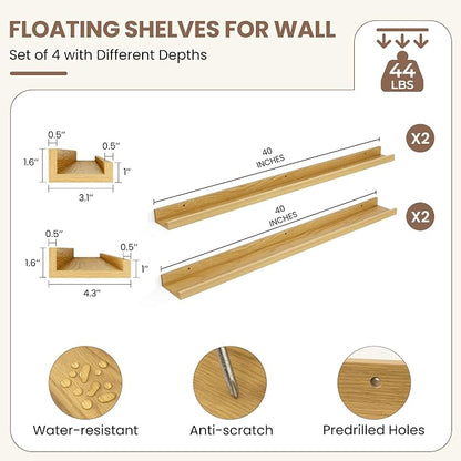 Fun Memories Picture Ledge Shelf, Floating Shelves Set of 4, 40 Inch Picture - Image 3