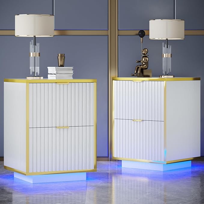 Fluted Nightstand Set of 2, Modern Floating Night Stand by 4ever2buy