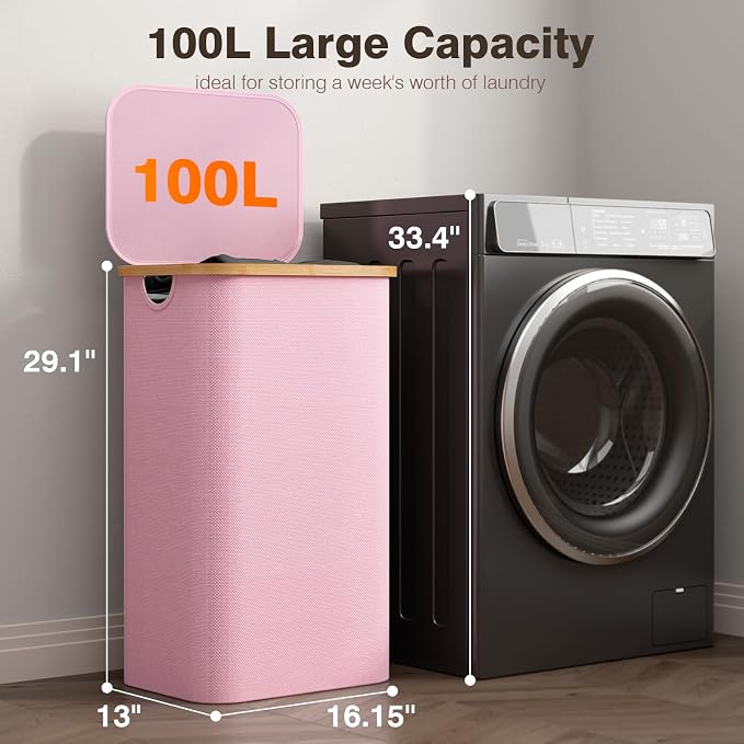Bathola Laundry Hamper with Lid, Laundry Basket with Removable Bag, - Image 2