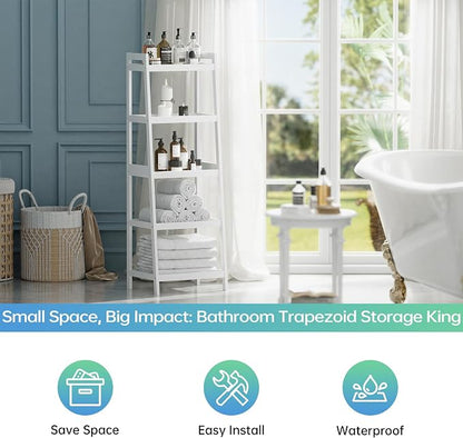 SMIBUY Bamboo Ladder Bookcase, Bathroom Storage Rack Organizer, 4 Tier and 5 - Image 9