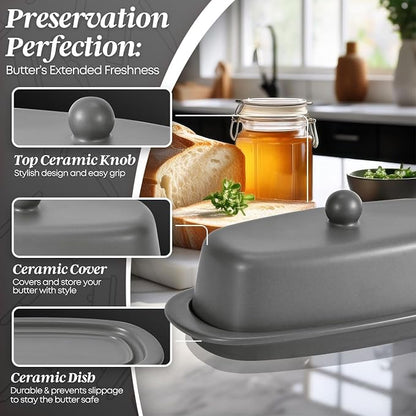 Flexzion Ceramic Gray European Butter Dish - Image 8