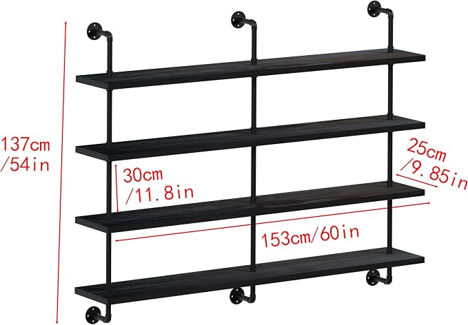 HDDFER Floating Shelves for Wall Bookshelf Industrial Pipe Shelving Shelves 60 - Image 2