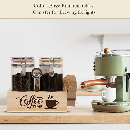 Glass Coffee Canister Set with Shelf & Spoon 2 Piece Coffee Containers - Image 6