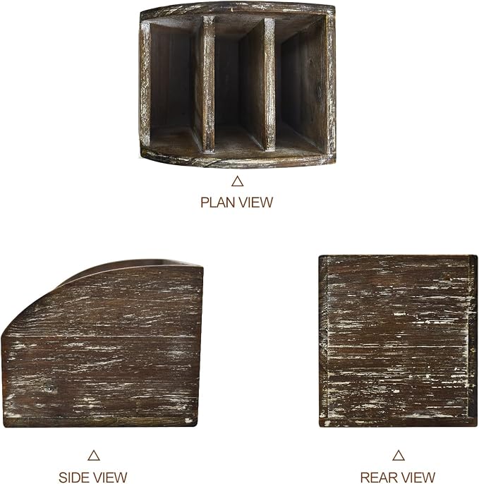 Rustic Brown Wooden Desk Organizer Farmhouse Wood Remote Control Caddy - Image 3