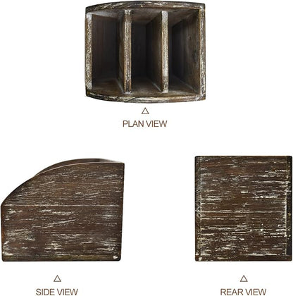 Rustic Brown Wooden Desk Organizer Farmhouse Wood Remote Control Caddy - Image 3