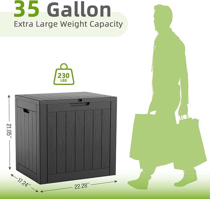 Vixzen 35 Gallon Deck Boxes Outdoor Waterproof, Lockable Resin Storage Box - Image 2