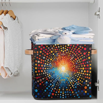 TropicalLife 13x13x13 Inch Large Fabric Storage Cube Colorful Polka Dots - Image 2