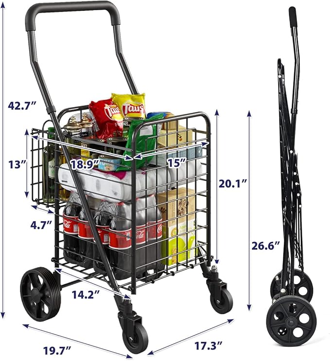 siffler Shopping Cart for Groceries, Height Adjustable Folding Utility Cart - Image 5
