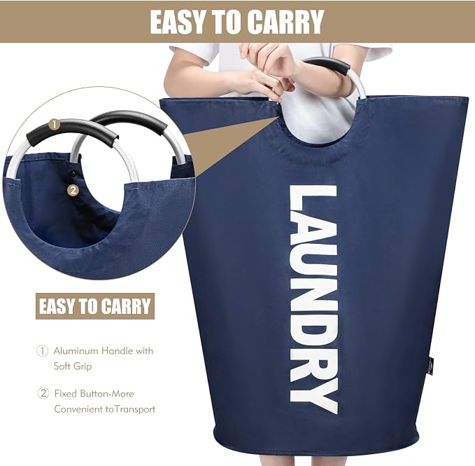 DOKEHOM 90L Large Laundry Basket, Collapsible Laundry Bag, Freestanding Tall - Image 4