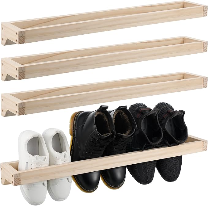 Wenqik 4 Pcs Wall Mounted Wooden Shoe Rack 30 Inch Rustic Wood Wall Hanging by Wenqik