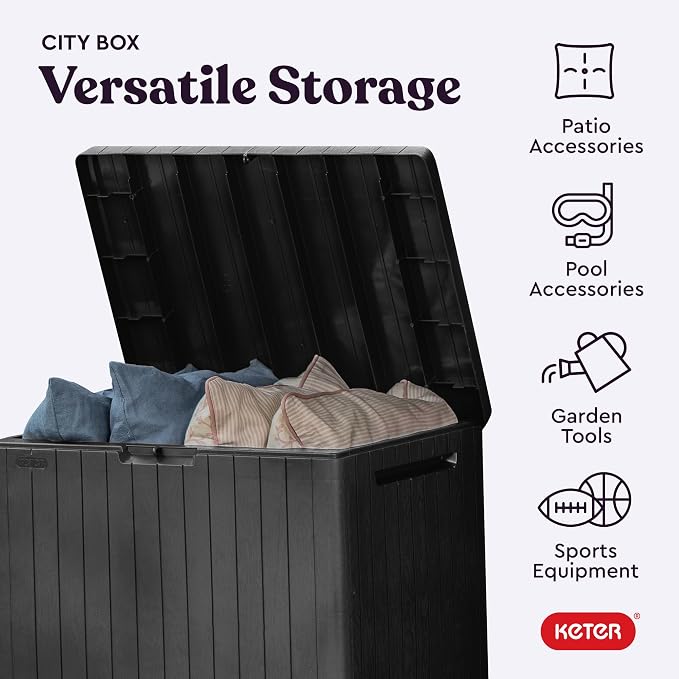 Keter City 30 Gallon Resin Outdoor Storage Box and Patio Furniture Side Table - Image 4