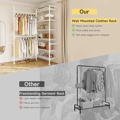 L2 Wall Mounted Closet System, Industrial Pipe Clothing Rack Clothes Racks - Image 4