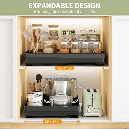 DOMNIU Pull Out Cabinet Organizers Expandable, 16.9" Depth, 2 Pack | Plastic - Image 2