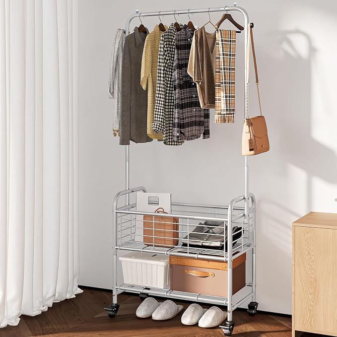 SUOERNUO Laundry Cart with Hanging Rack Rolling Laundry Hamper Sorter with - Image 2